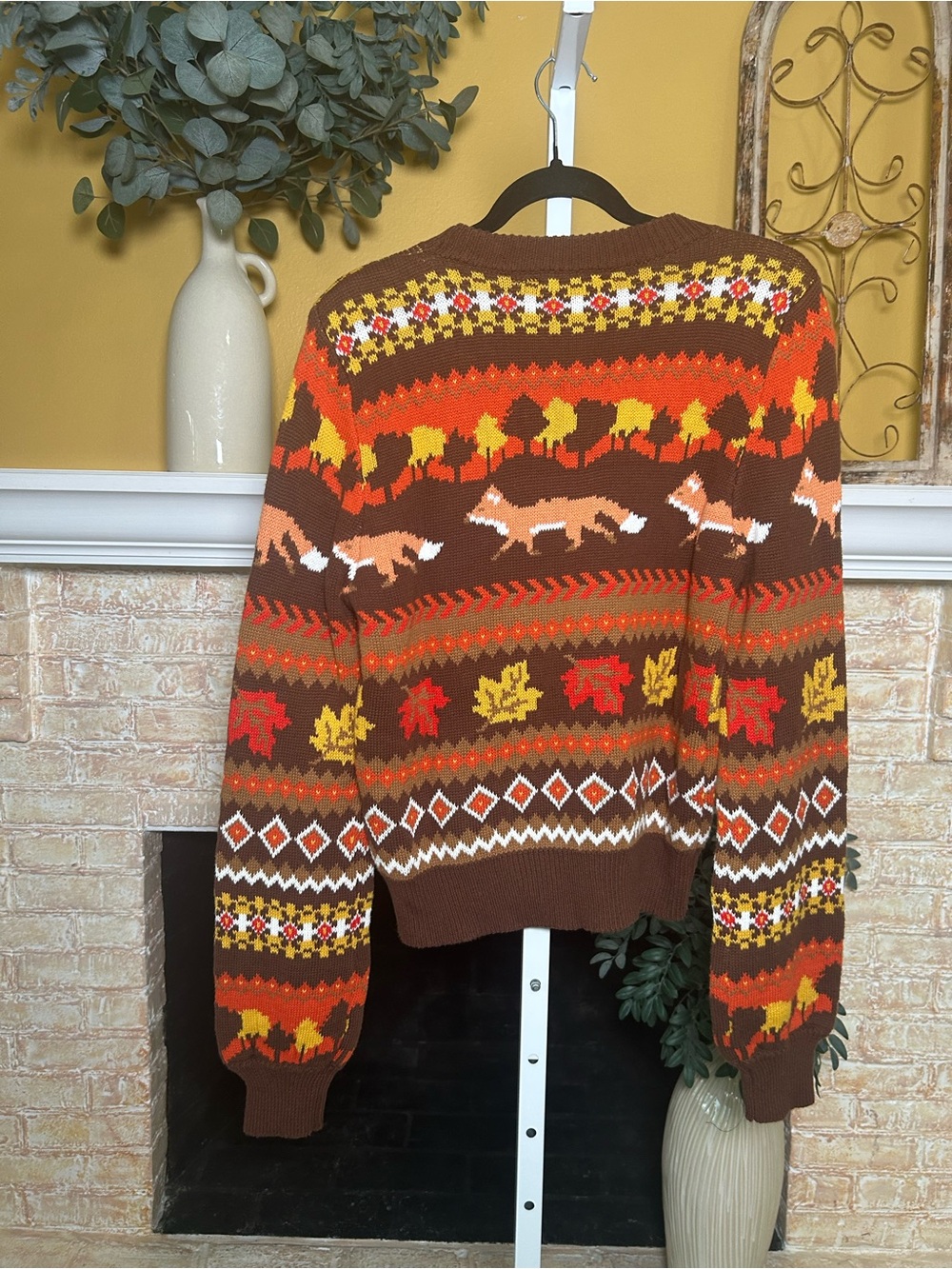 ModCloth Fox Fair Isle Sweater Womens M Brown Orange Autumn #C198 - Picture 7 of 11
